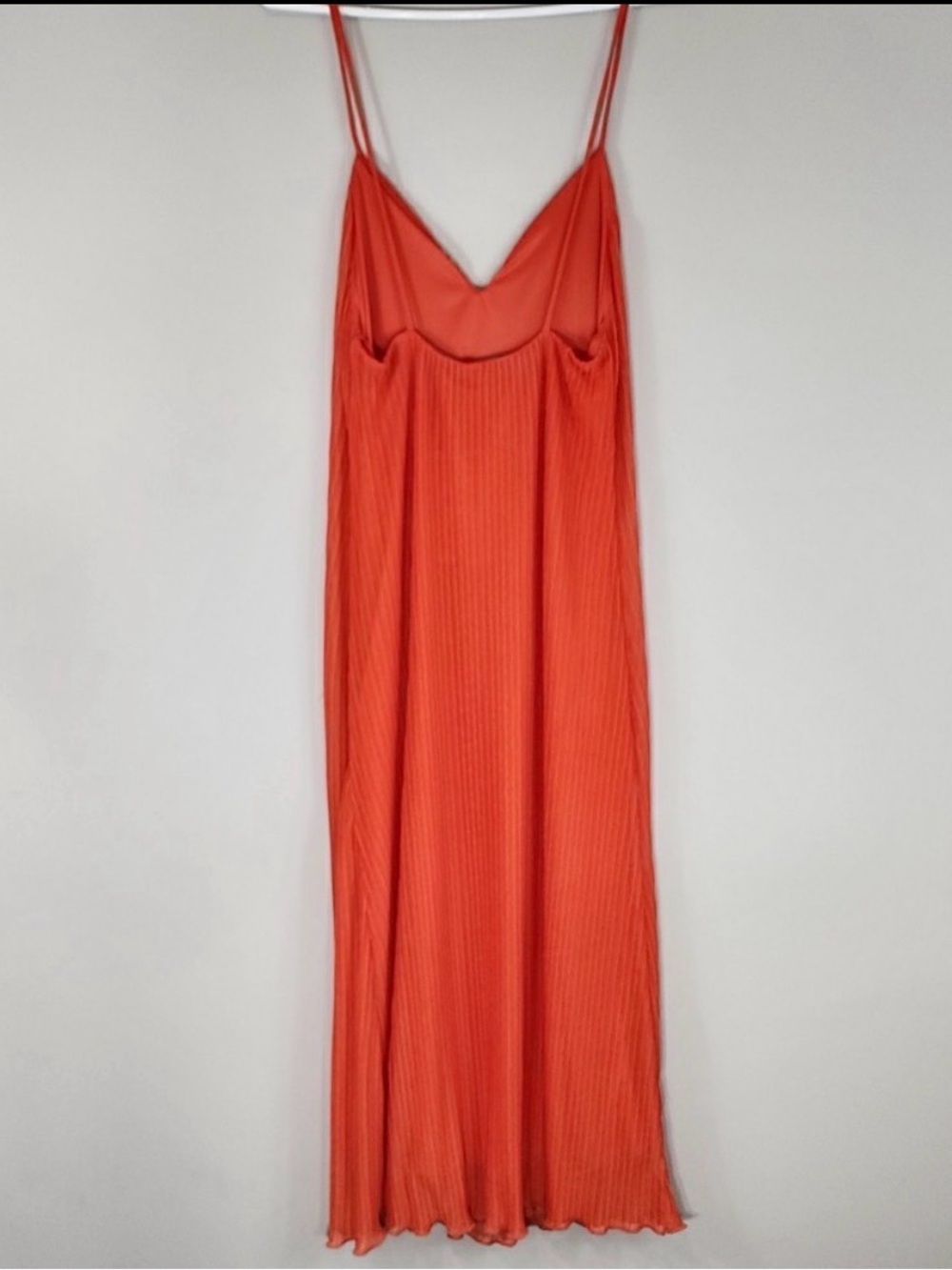 ZARA Orange Pleated Ribbed Chiffon Midi Dress Size S NWT - Picture 6 of 8